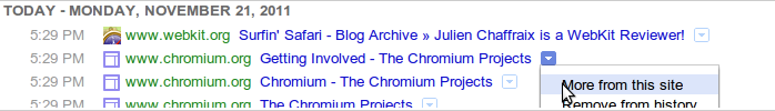 Chromium's new History UI provides a cleaner interface.